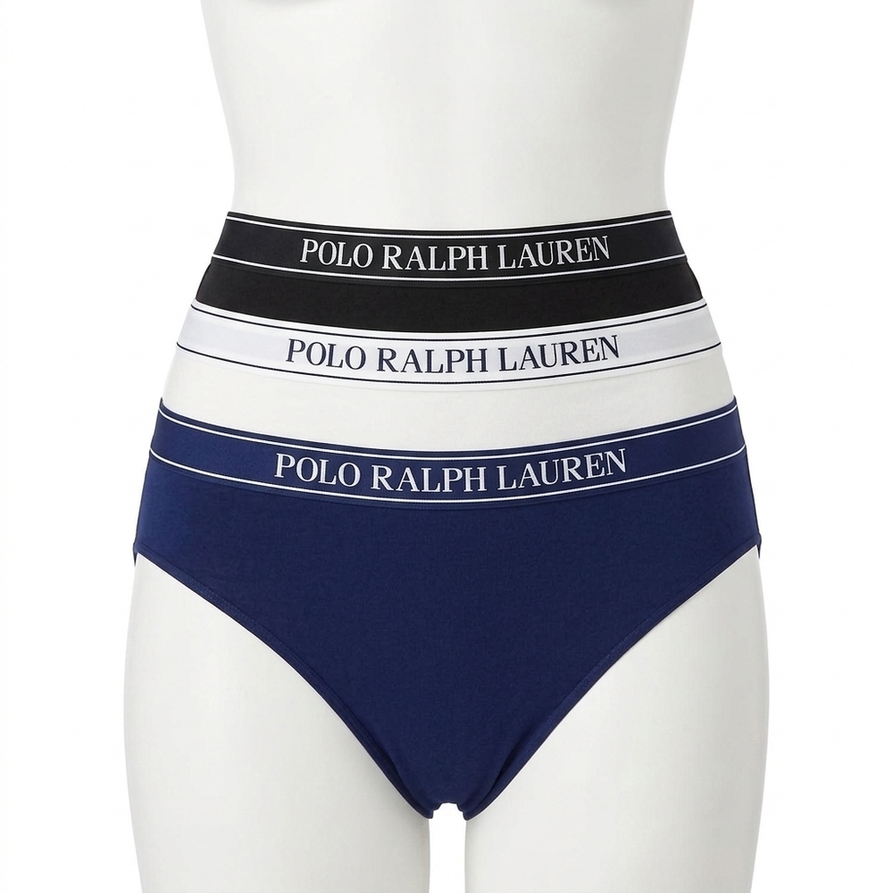 NEW POLO RALPH LAUREN women's tanga pull-on panty in onyx/white cloud/navy